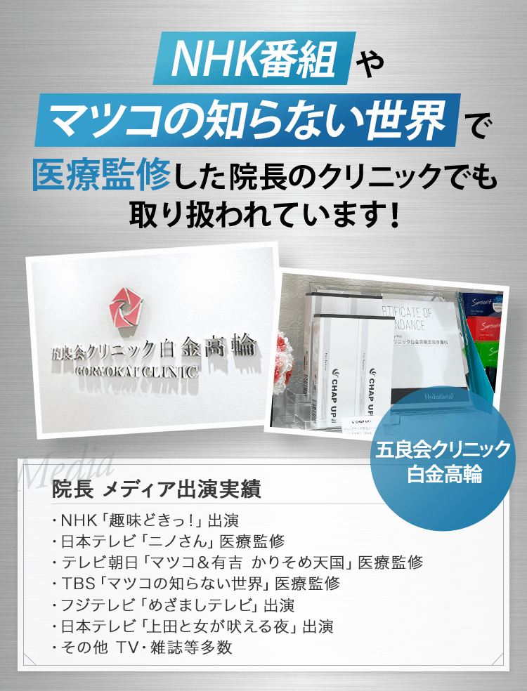 NHK番組やマツコの知らない世界で医療監修した院長のクリニック(五良会クリニック白金高輪)でも取り扱われています!
